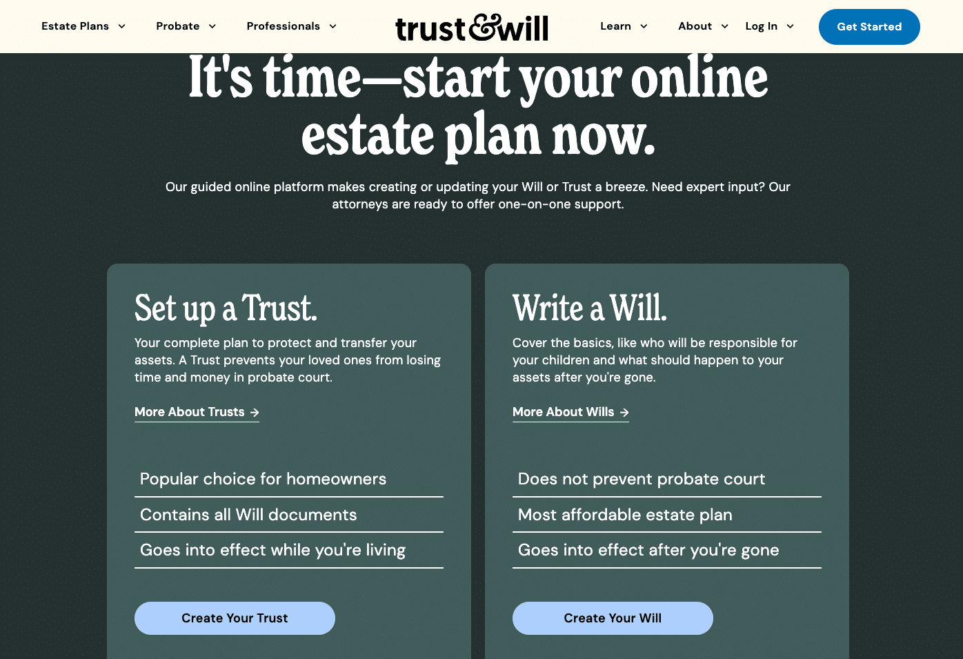 Trust & Will service options comparing setting up a trust versus writing a will